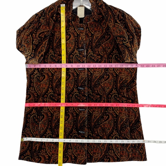 Vintage Paisley Quilted Velvet Like Jacket Coat Toggle Buttons Mandarin Collar - Picture 16 of 16